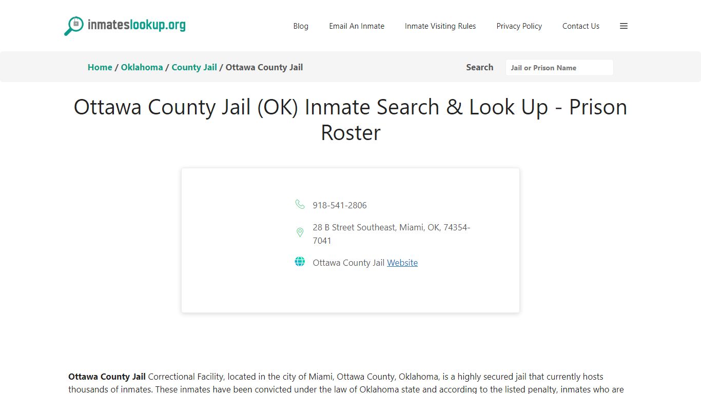 Ottawa County Jail (OK) Inmate Search & Look Up - Prison Roster